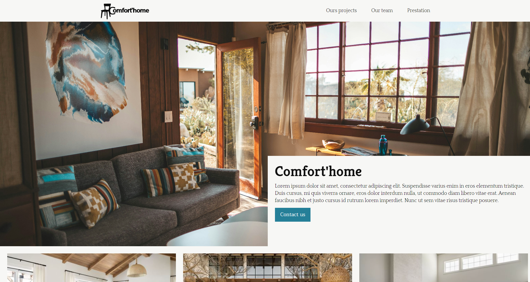 Hero Section of an interior design agency