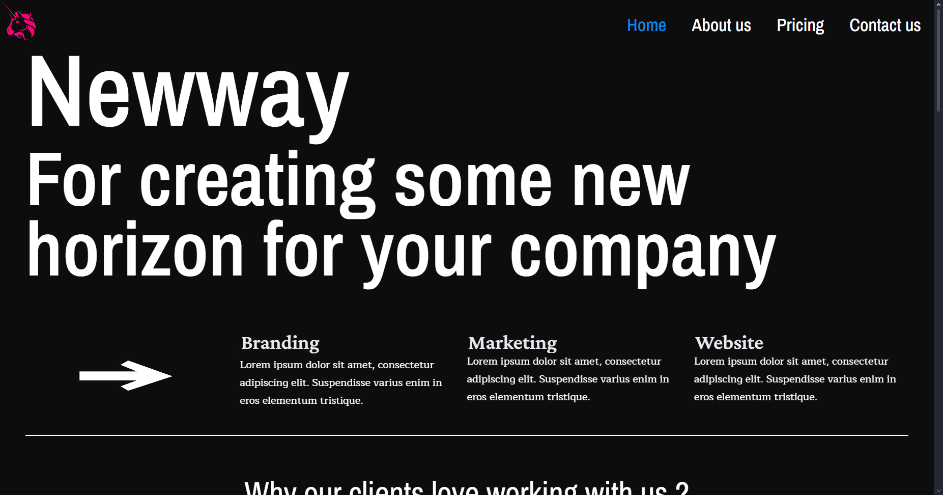 landing page hero section of newway