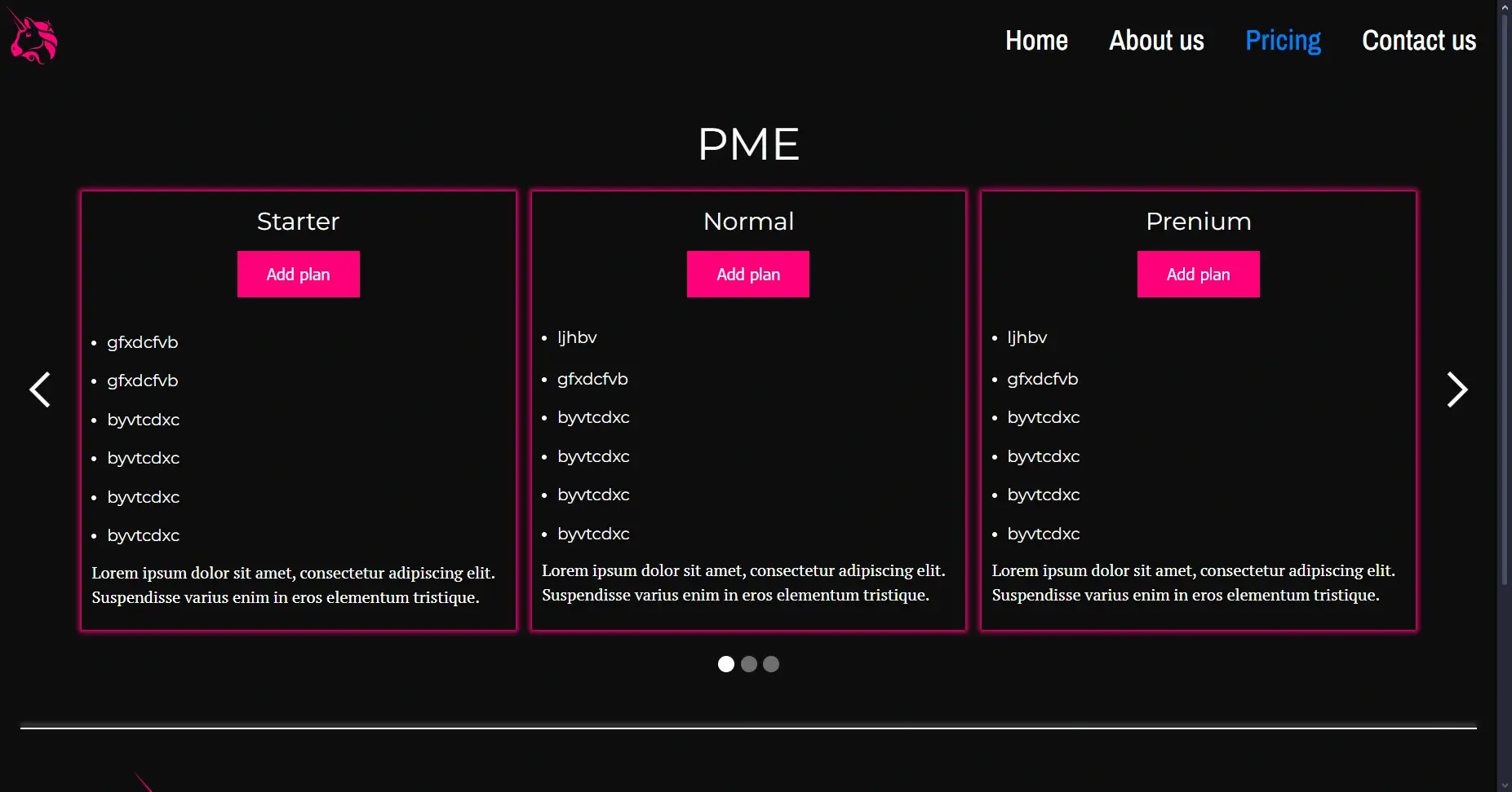 Pricing page Communication agency
