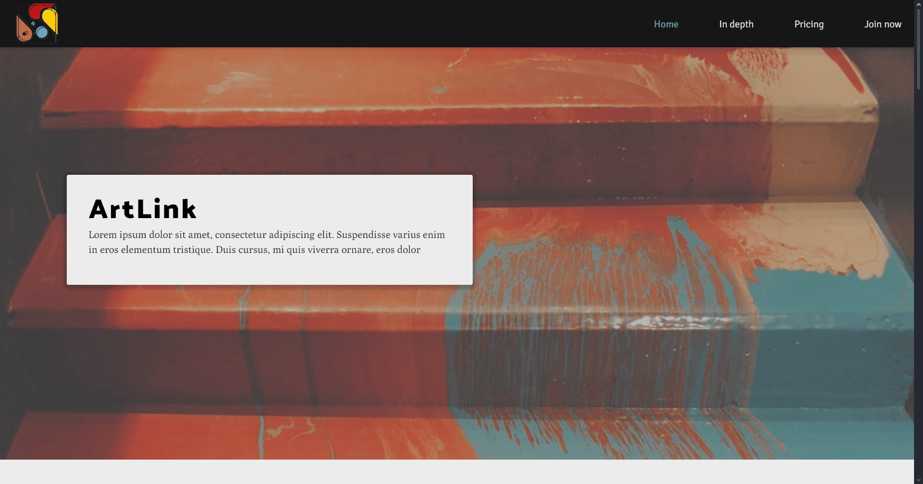 landing page hero section of artlink